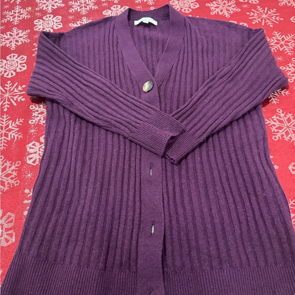 LOFT Deep Purple Ribbed Cardigan - Picture 7 of 8